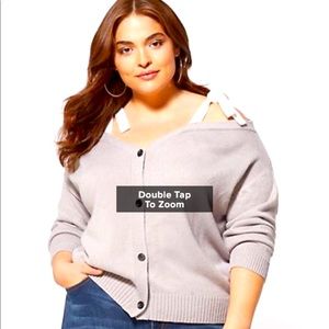 Gray tied off the shoulder sweater